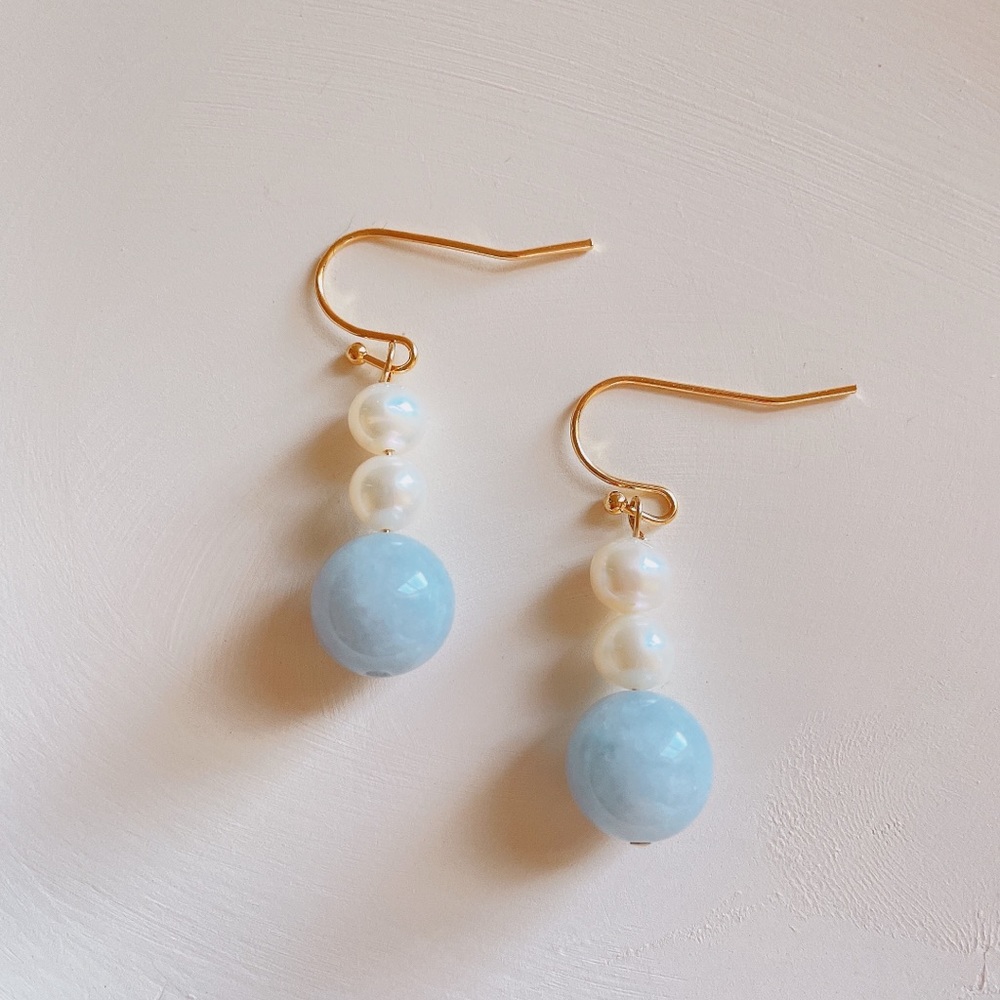 Natural stone genuine freshwater pearl dangle earrings